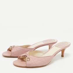 Pre Owned Dior Pink Cannage Leather Bow Slide Sandals Size 38.5