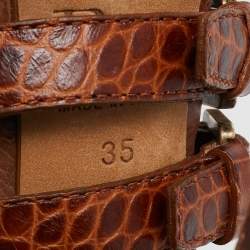 Christian Dior Brown Croc Embossed and Leather  Lace Up Boots Size 35