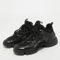 Dior Black Leather and Fabric D Connect Lace Up Sneakers Size 37