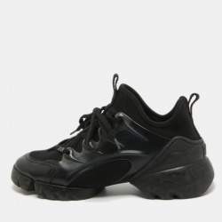 Dior Black Leather and Fabric D Connect Lace Up Sneakers Size 37
