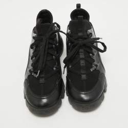 Dior Black Leather and Fabric D Connect Lace Up Sneakers Size 37