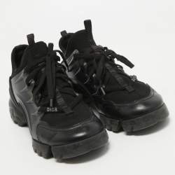 Dior Black Leather and Fabric D Connect Lace Up Sneakers Size 37