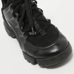Dior Black Leather and Fabric D Connect Lace Up Sneakers Size 37