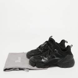Dior Black Leather and Fabric D Connect Lace Up Sneakers Size 37