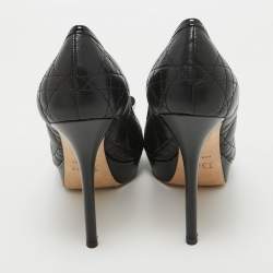 Pre Owned Dior Black Cannage Leather Bow Peep Toe Pumps Size 39