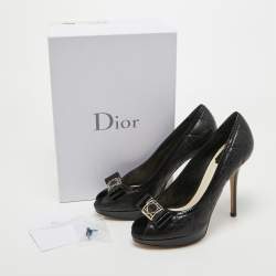 Pre Owned Dior Black Cannage Leather Bow Peep Toe Pumps Size 39