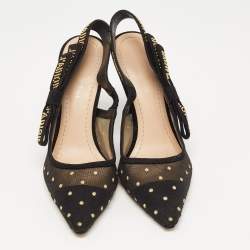 Pre Owned Dior Black Mesh And Suede J'adior Slingback Pumps Size  37.5