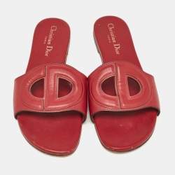Dior Burgundy Leather D-Club Flat Slides Size 37.5 