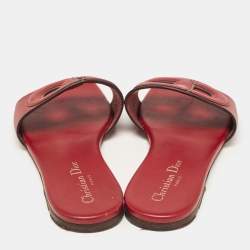 Dior Burgundy Leather D-Club Flat Slides Size 37.5 