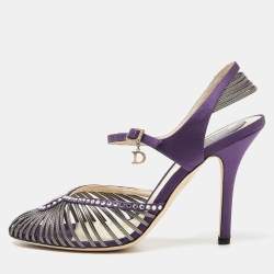 Dior Purple/Grey Satin and Leather Strappy Ankle Strap Sandals Size 38