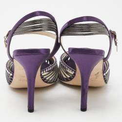 Dior Purple/Grey Satin and Leather Strappy Ankle Strap Sandals Size 38