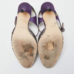 Dior Purple/Grey Satin and Leather Strappy Ankle Strap Sandals Size 38