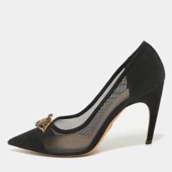 Dior Black Mesh And Suede Surreal D Eye Detail Pointed Toe Pumps Size 41