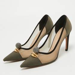 Dior Beige/Black Suede and Mesh Lips Pumps Size 40