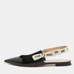 Dior Black Patent Leather J'adior Slingback Flat Sandals Size 40.5