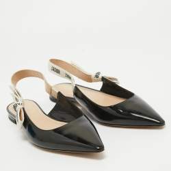 Dior Black Patent Leather J'adior Slingback Flat Sandals Size 40.5