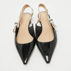Dior Black Patent Leather J'adior Slingback Flat Sandals Size 40.5