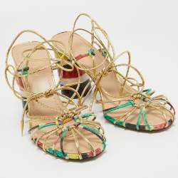 Dior Multicolor Leather Stripy  Ankle Wrap Sandals Size 40.5