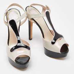 Dior Tri Color Patent Leather Platform Ankle Strap Sandals Size 37.5