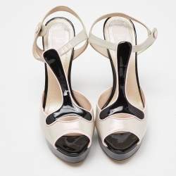 Dior Tri Color Patent Leather Platform Ankle Strap Sandals Size 37.5