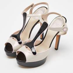 Dior Tri Color Patent Leather Platform Ankle Strap Sandals Size 37.5