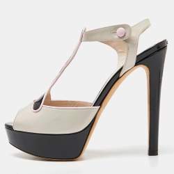Dior Tri Color Patent Leather Platform Ankle Strap Sandals Size 37.5