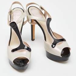 Dior Tri Color Patent Leather Platform Ankle Strap Sandals Size 39.5