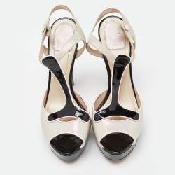Dior Tri Color Patent Leather Platform Ankle Strap Sandals Size 39.5