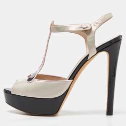 Dior Tri Color Patent Leather Platform Ankle Strap Sandals Size 39.5