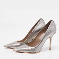 Dior Metallic Grey Micro Cannage Patent Leather Cherie Pointed Toe Pumps Size 40