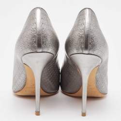 Dior Metallic Grey Micro Cannage Patent Leather Cherie Pointed Toe Pumps Size 40