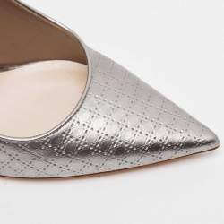 Dior Metallic Grey Micro Cannage Patent Leather Cherie Pointed Toe Pumps Size 40