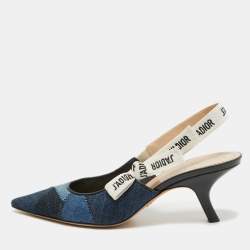 Dior Blue Denim Patchwork J'Adior Slingback Pumps Size 41 