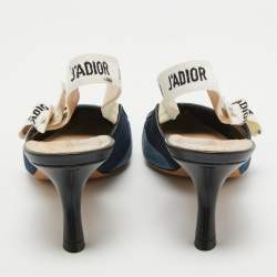 Dior Blue Denim Patchwork J'Adior Slingback Pumps Size 41 