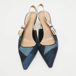 Dior Blue Denim Patchwork J'Adior Slingback Pumps Size 41 