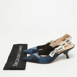 Dior Blue Denim Patchwork J'Adior Slingback Pumps Size 41 