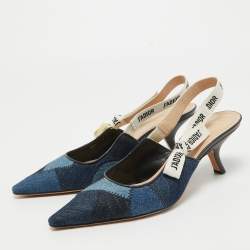 Dior Blue Denim Patchwork J'Adior Slingback Pumps Size 41 