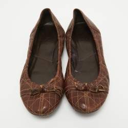 Dior Brown Cannage Leather CD Bow Ballet Flats Size 39