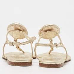 Dior Gold Leather Chain Link T-Strap Flat Sandals Size 39