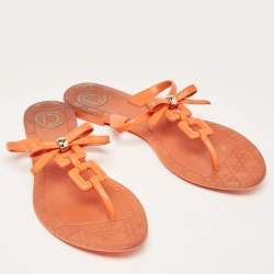 Pre Owned Dior Orange Jelly Thong Flat Sandals Size 40