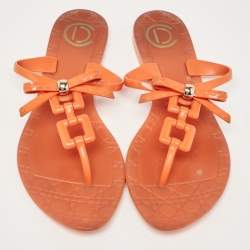 Pre Owned Dior Orange Jelly Thong Flat Sandals Size 40