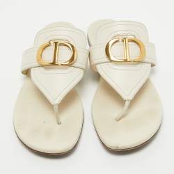 Christian Dior Off White Leather 30 Montaigne Thong Flats Size 39