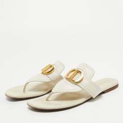 Christian Dior Off White Leather 30 Montaigne Thong Flats Size 39