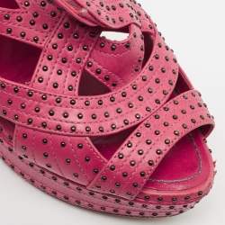 Pre Owned Dior Pink Studded Leather Platform Strappy Sandals Size 40