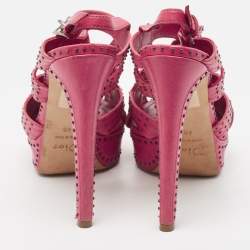 Pre Owned Dior Pink Studded Leather Platform Strappy Sandals Size 40