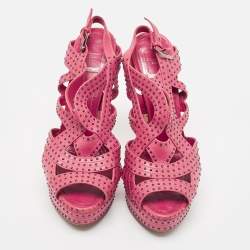 Pre Owned Dior Pink Studded Leather Platform Strappy Sandals Size 40