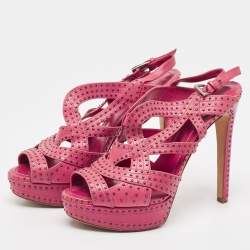 Pre Owned Dior Pink Studded Leather Platform Strappy Sandals Size 40