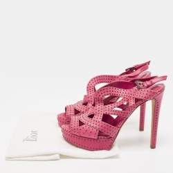 Pre Owned Dior Pink Studded Leather Platform Strappy Sandals Size 40