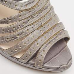 Dior Grey Embossed Croc Strappy Platform Sandals Size 40