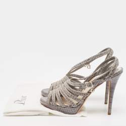 Dior Grey Embossed Croc Strappy Platform Sandals Size 40